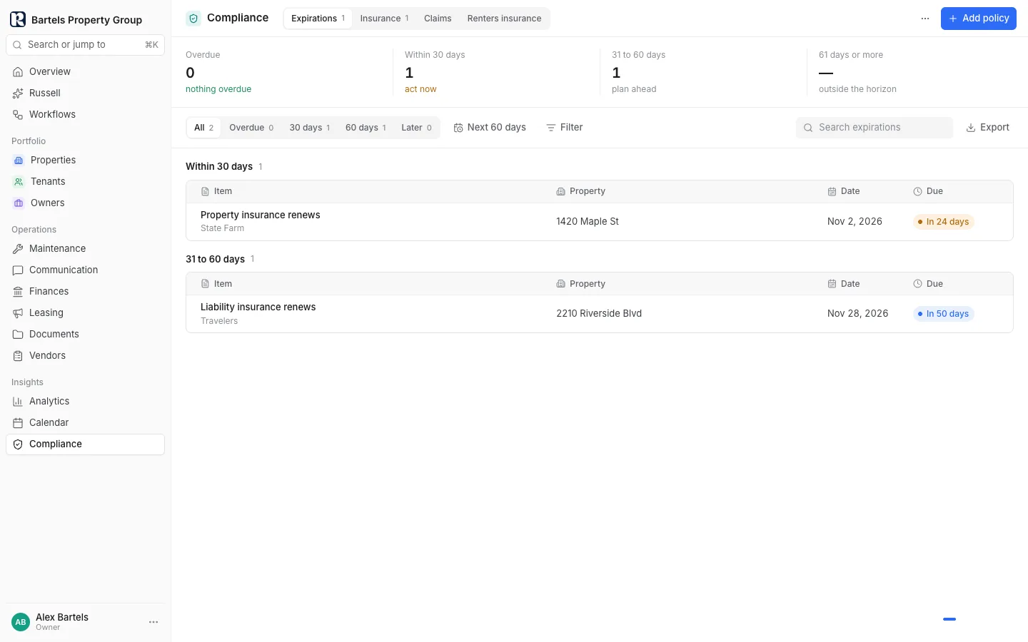 Inspections and compliance in Rentier